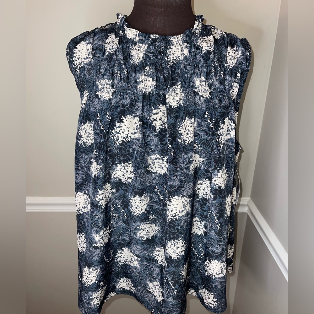 Joie Blue, Slate & White Floral Silky Top